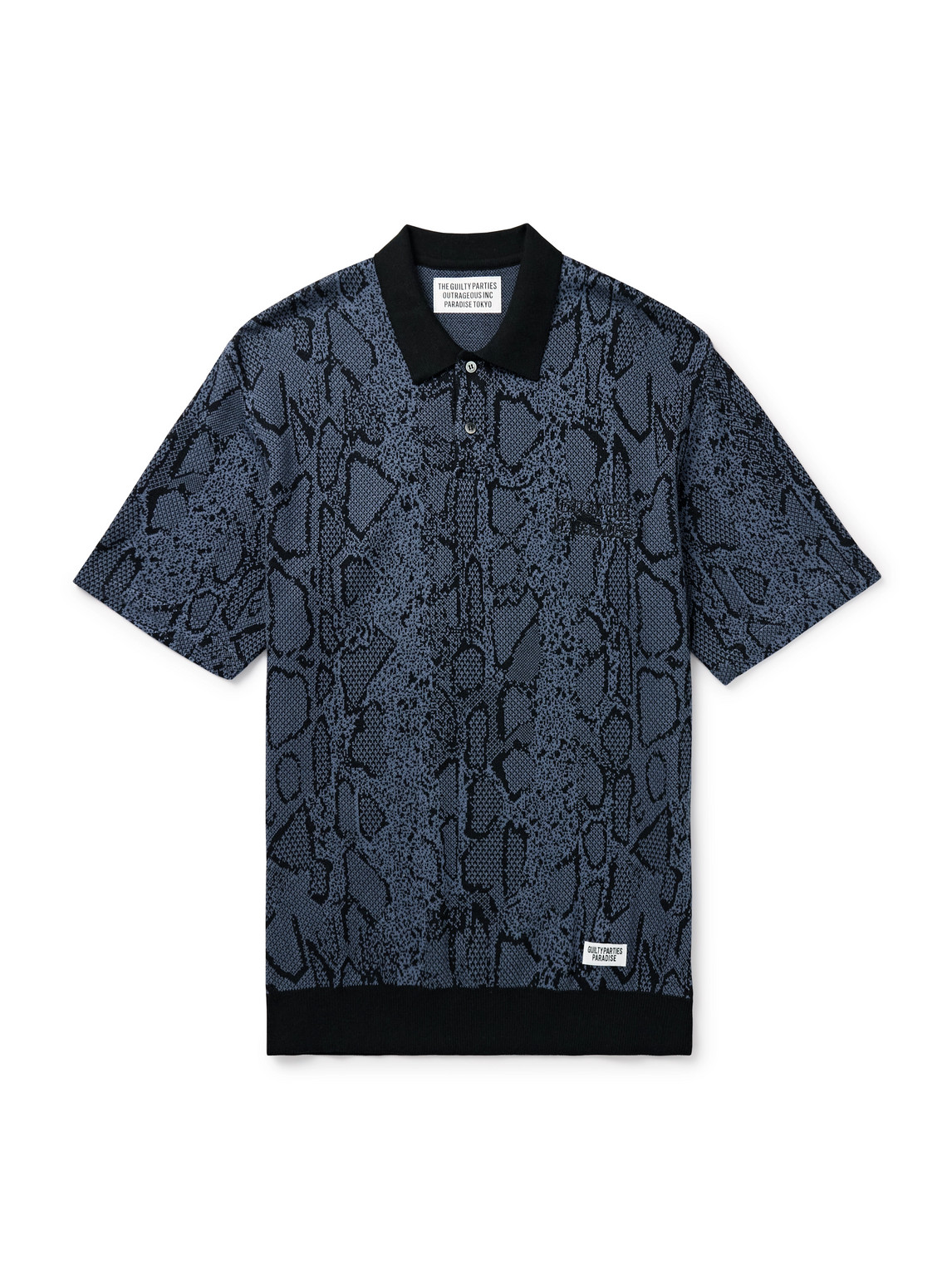 Wacko Maria Logo-embroidered Jacquard-knit Cotton-blend Polo Shirt In Blue