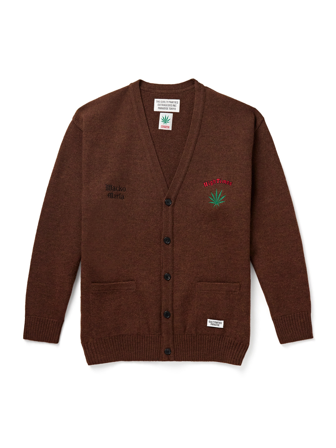 Wacko Maria High Times Embroidered Wool Cardigan In Brown