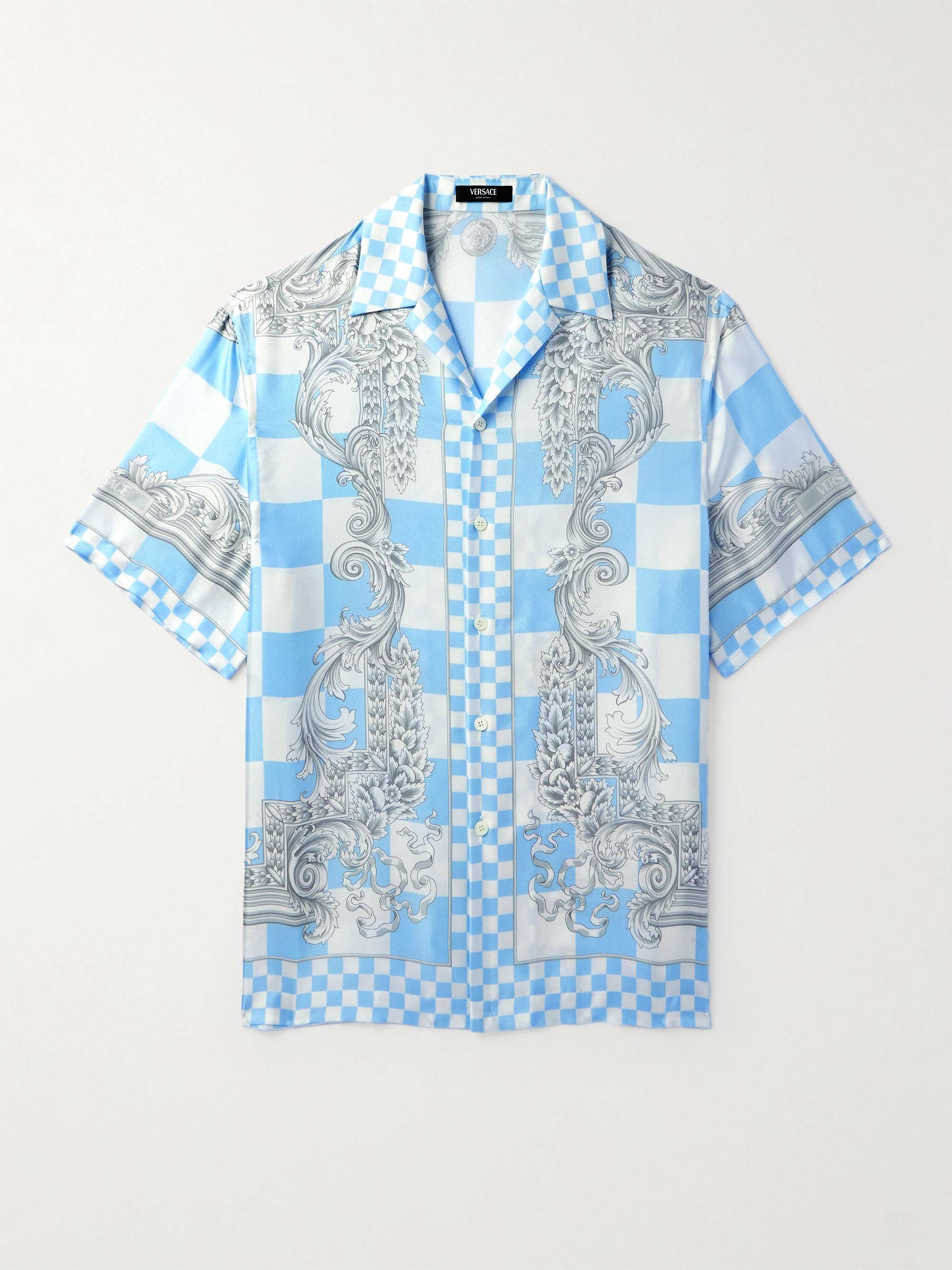 VERSACE Printed silk-twill mini shirt dress