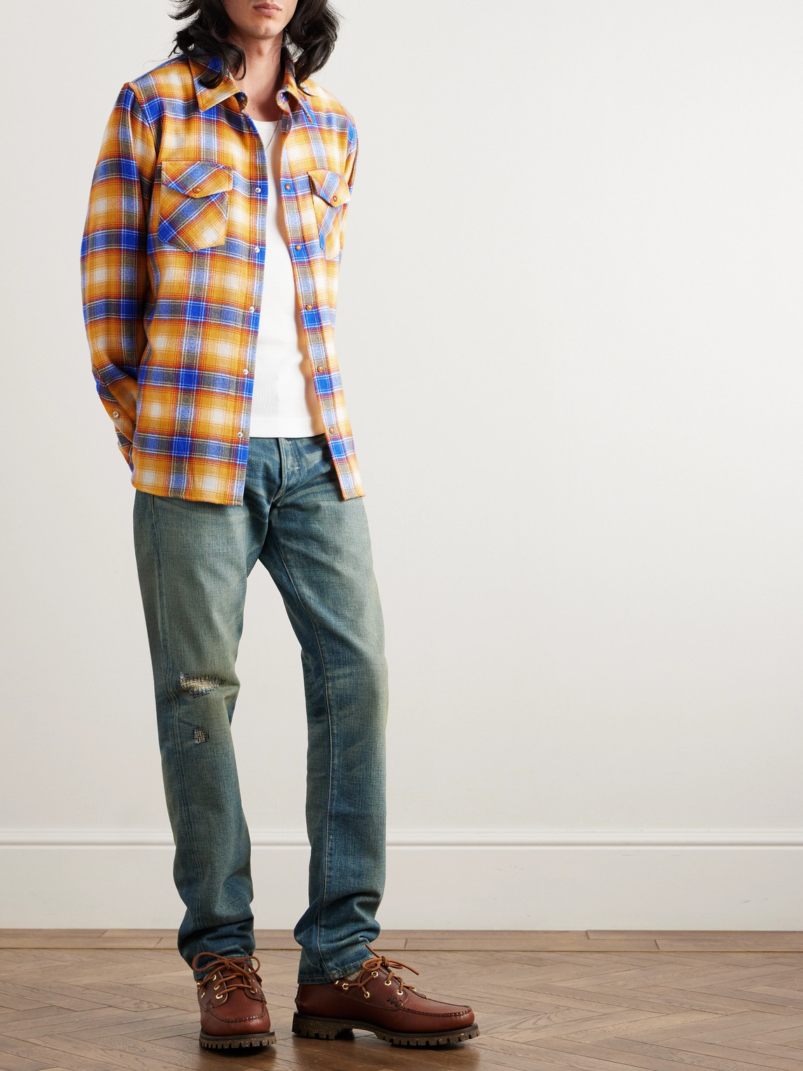Shop God's True Cashmere Checked Cashmere Shirt In Yellow