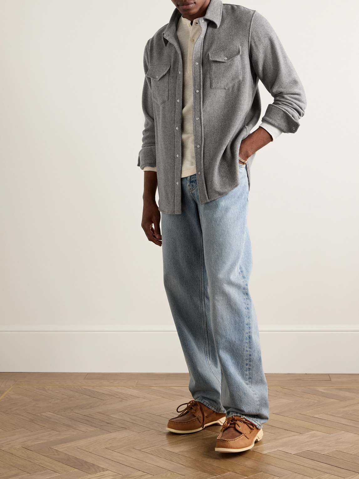 Shop God's True Cashmere Brushed-cashmere Shirt In Gray