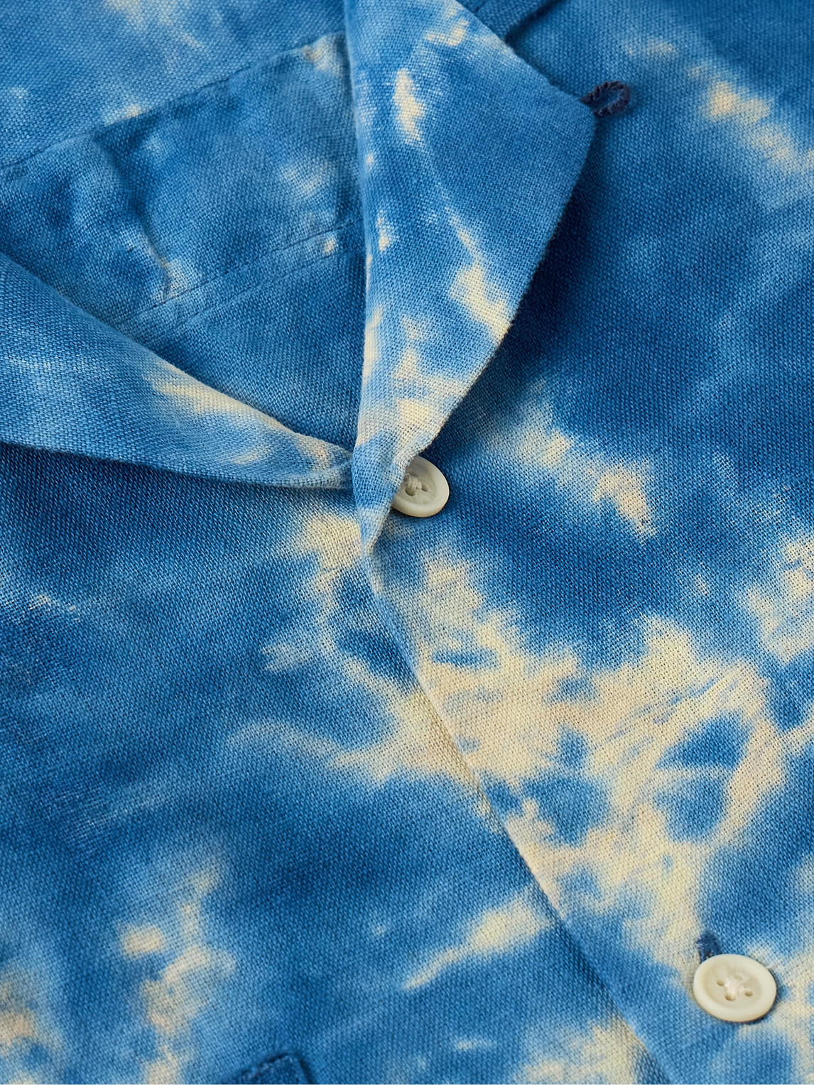 Shop Corridor Convertible-collar Tie-dyed Cotton And Linen-blend Shirt In Blue