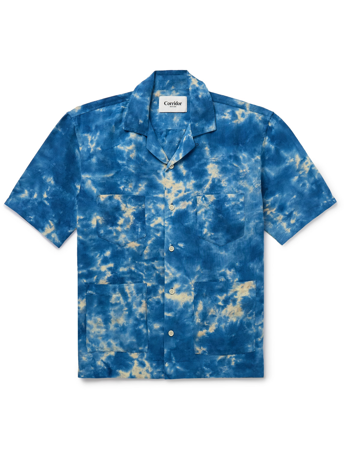 Corridor Convertible-collar Tie-dyed Cotton And Linen-blend Shirt In Blue