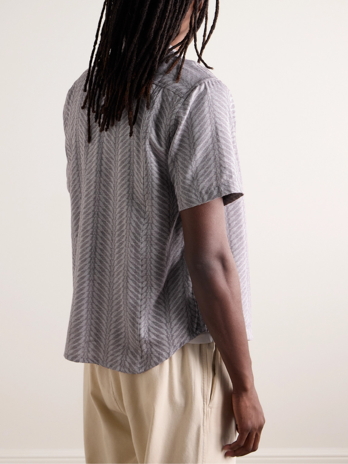 Shop Corridor Cumberland Camp-collar Cotton-blend Jacquard Shirt In Gray