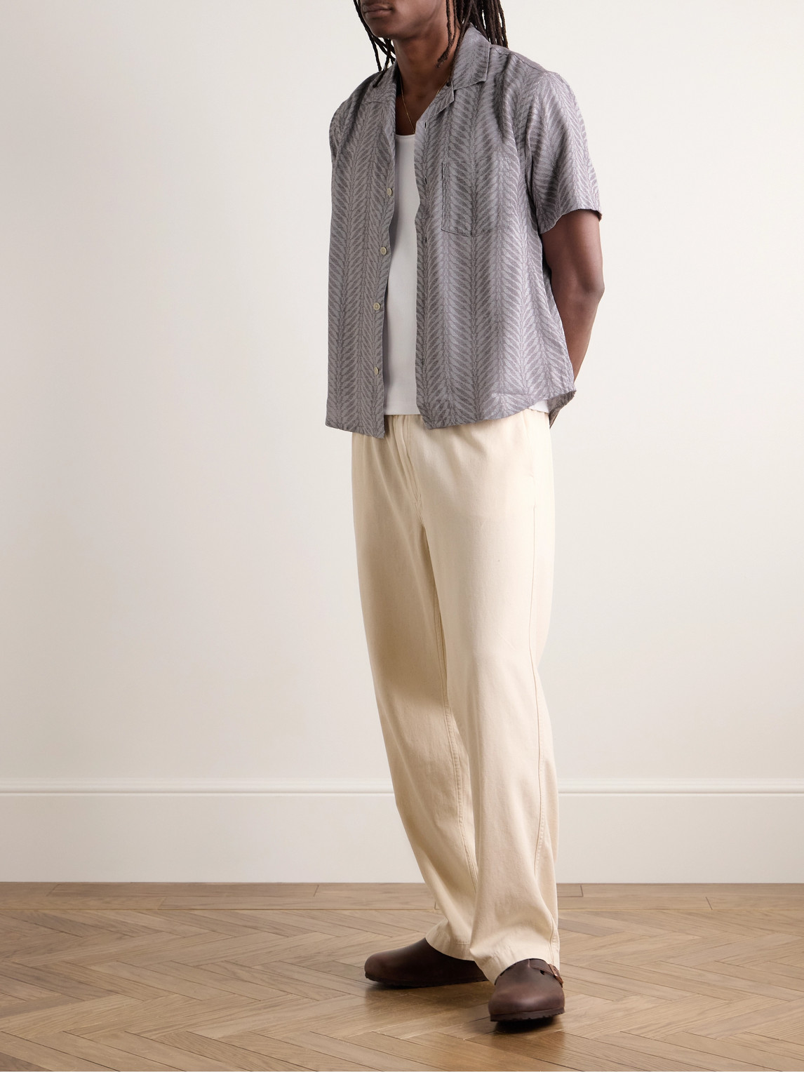 Shop Corridor Cumberland Camp-collar Cotton-blend Jacquard Shirt In Gray