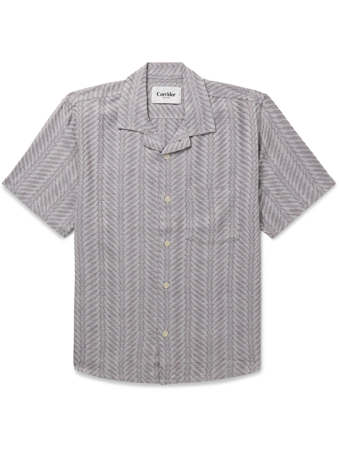 Corridor Cumberland Camp-collar Cotton-blend Jacquard Shirt In Gray