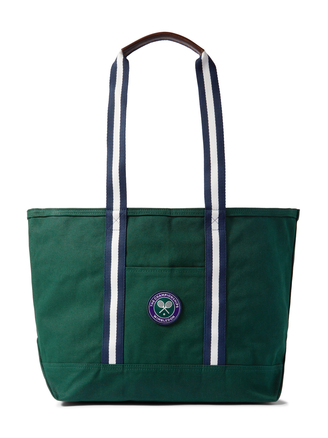 Polo Ralph Lauren Wimbledon Logo-embroidered Striped Canvas Tote Bag In Green