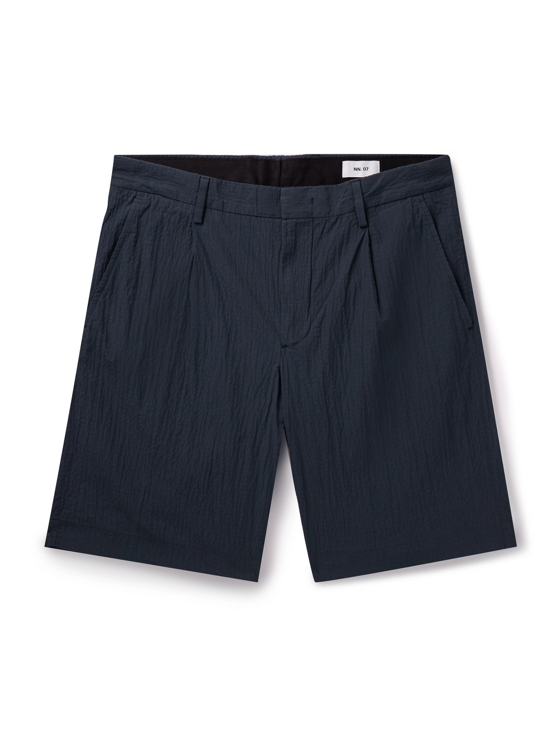 Nn07 Bill 5721 Straight-leg Pleated Crinkled Organic Cotton-blend Shorts In Blue