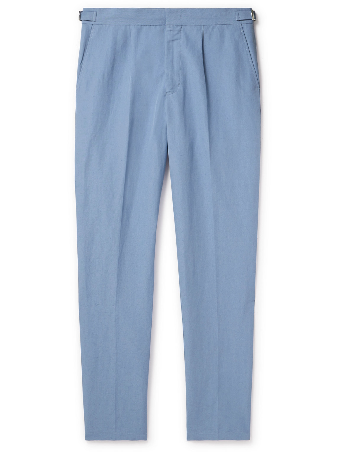 Orlebar Brown Carsyn Tapered Pleated Linen And Cotton-blend Trousers In Blue