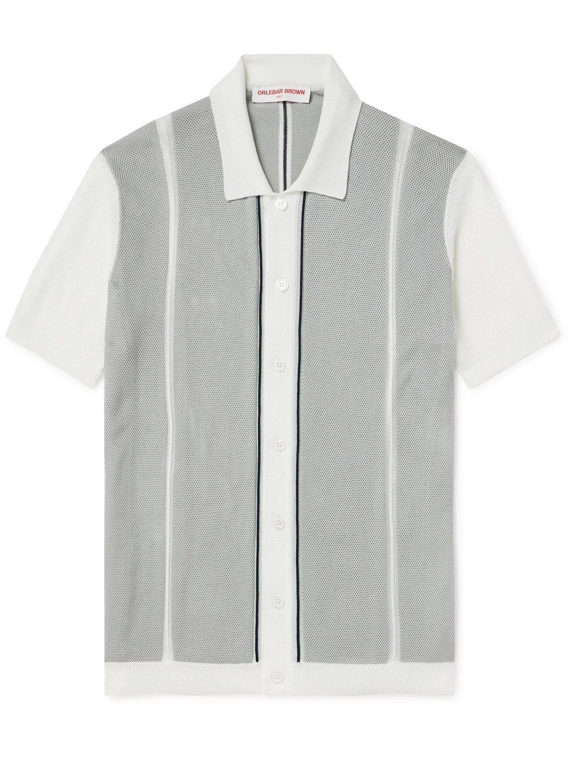 Orlebar Brown Striped Embroidered Cotton-piqué Shirt In Gray
