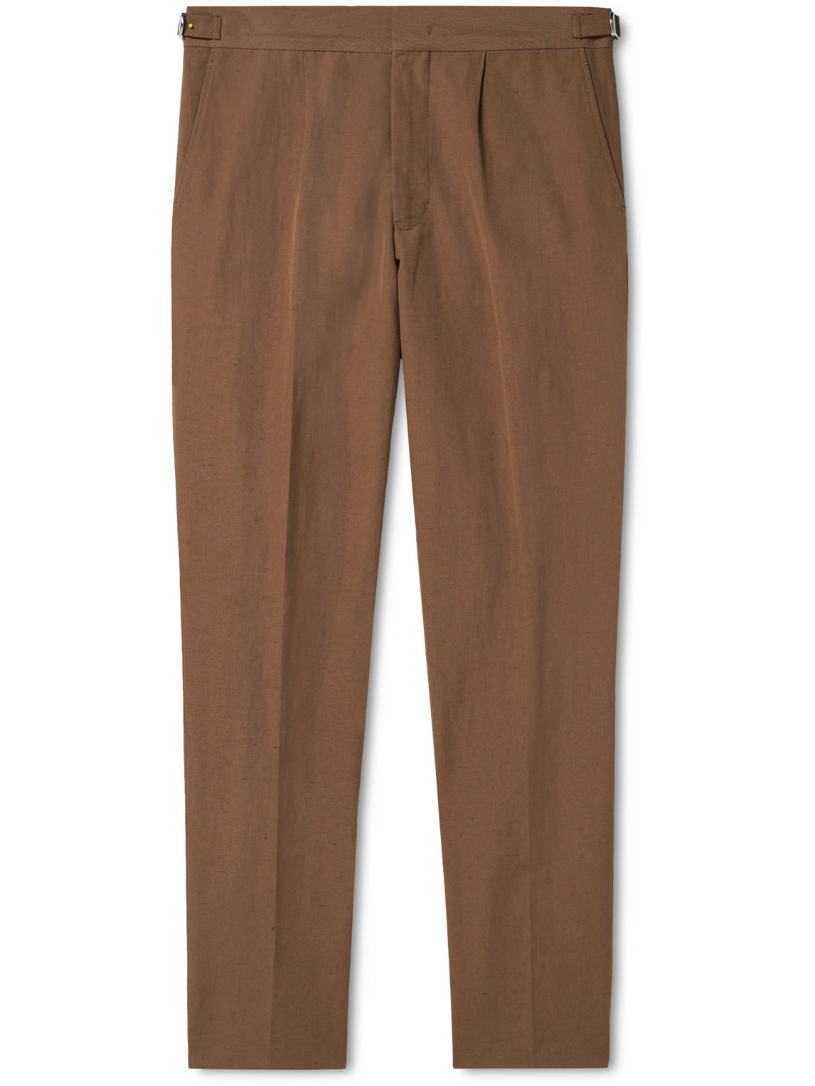 Orlebar Brown Carsyn Tapered Pleated Linen And Cotton-blend Suit Trousers In Brown