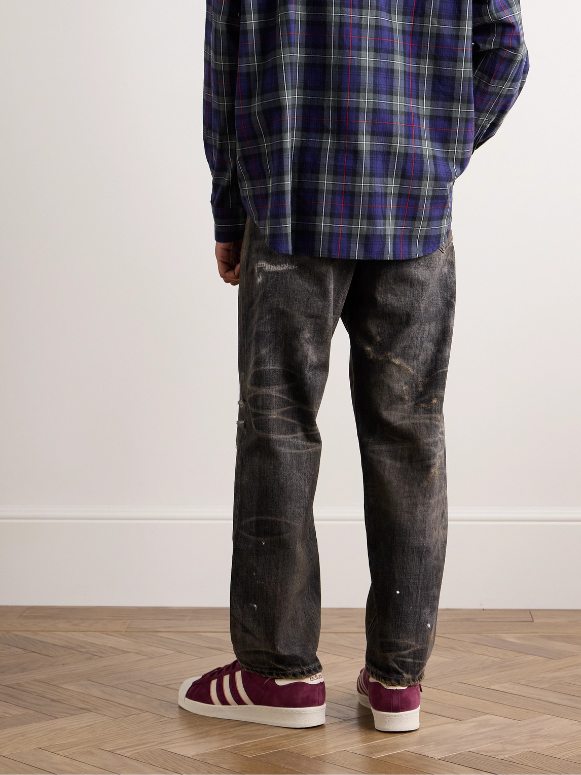 Shop Neighborhood Savage Straight-leg Distressed Selvedge Jeans In Black