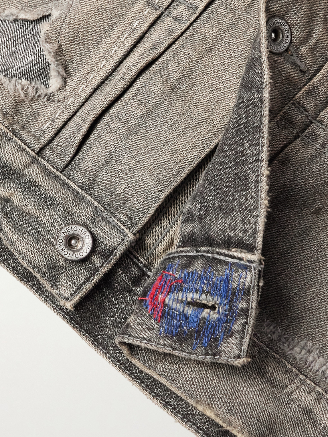 Shop Neighborhood Savage Type-1 Distressed Denim Jacket In Gray