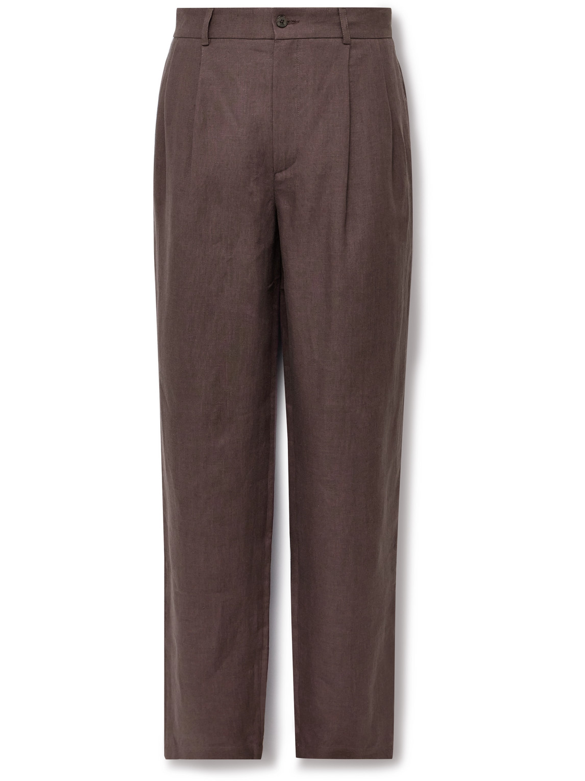 De Bonne Facture Straight-leg Pleated Linen Suit Trousers In Brown