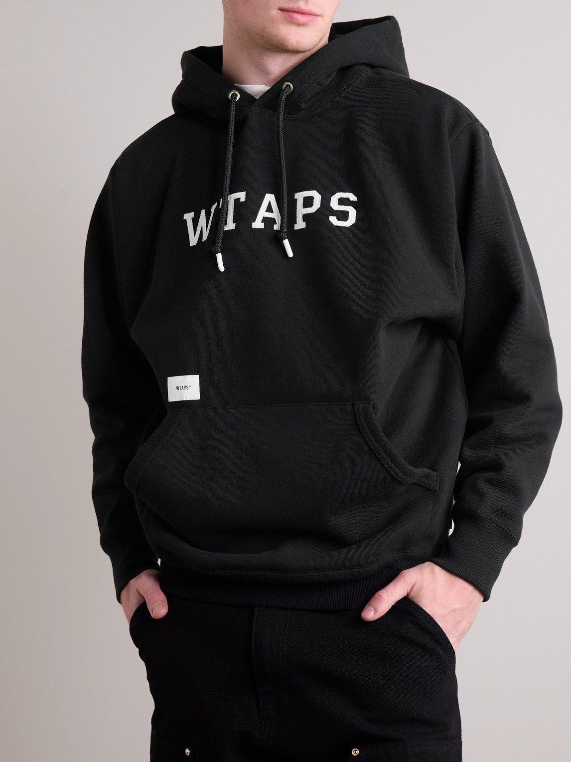 Shop Wtaps Logo-appliquéd Cotton-jersey Hoodie In Black