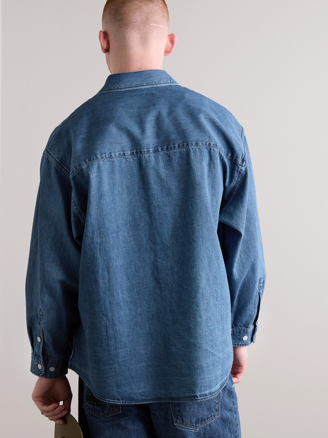 Shop Wtaps Logo-embroidered Denim Shirt In Blue