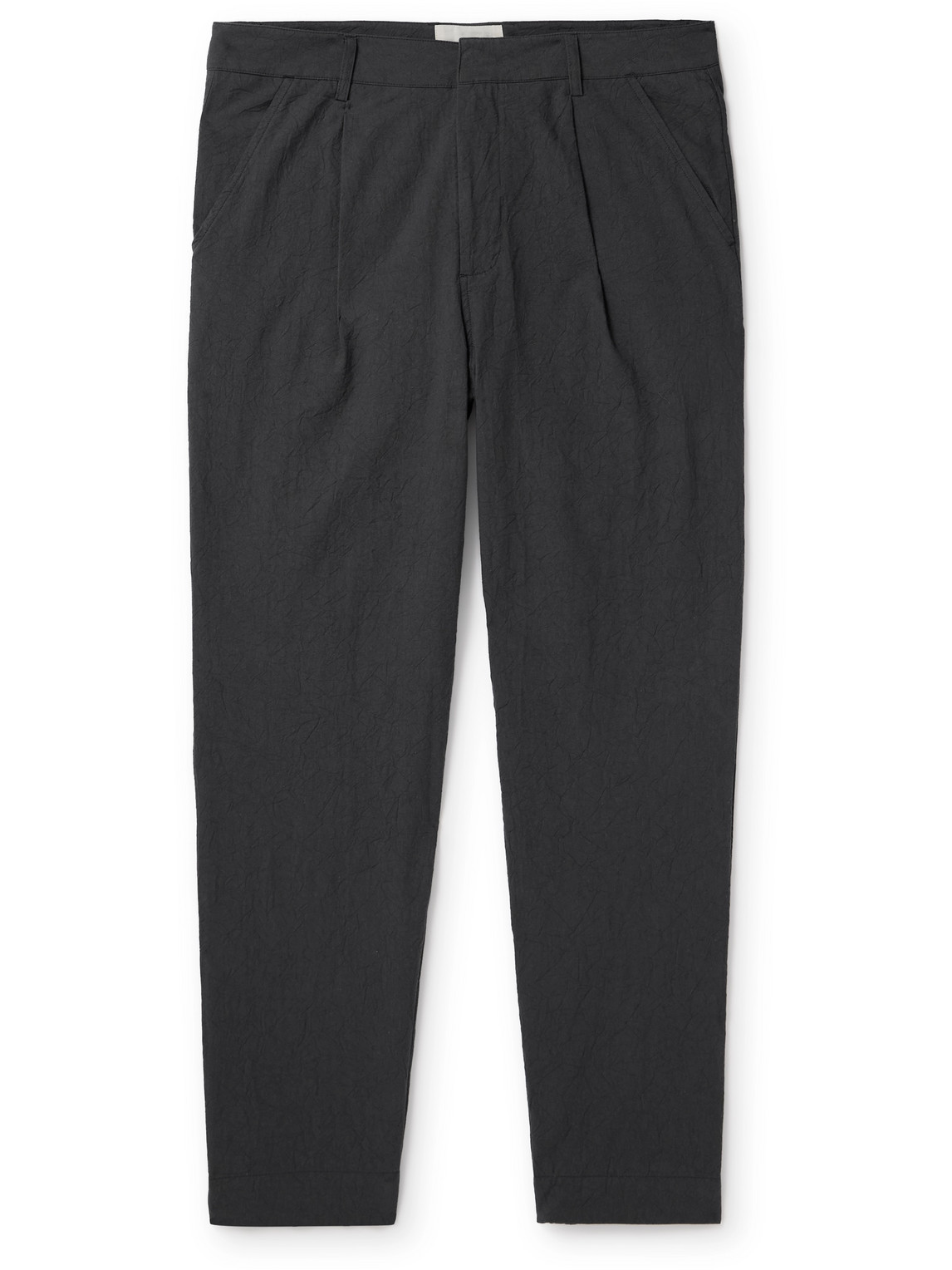 Folk Assembly Tapered Crinkled-cotton Suit Trousers In Black