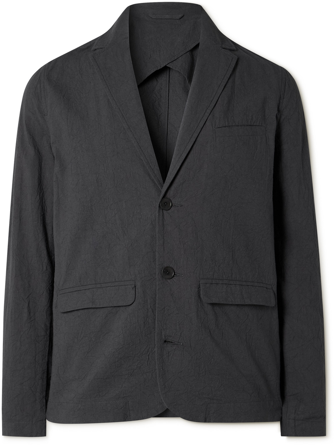 Folk Assembly Unstructured Crinkled-cotton Suit Jacket In Black