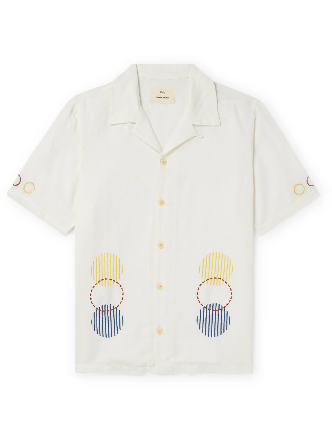 Shop Folk Damien Poulain Convertible-collar Embroidered Linen And Cotton-blend Shirt In Neutrals
