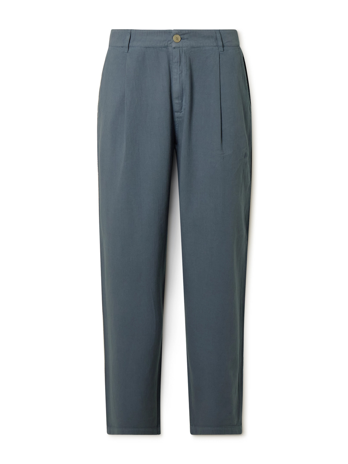 Folk Wide-leg Pleated Cotton-twill Trousers In Blue
