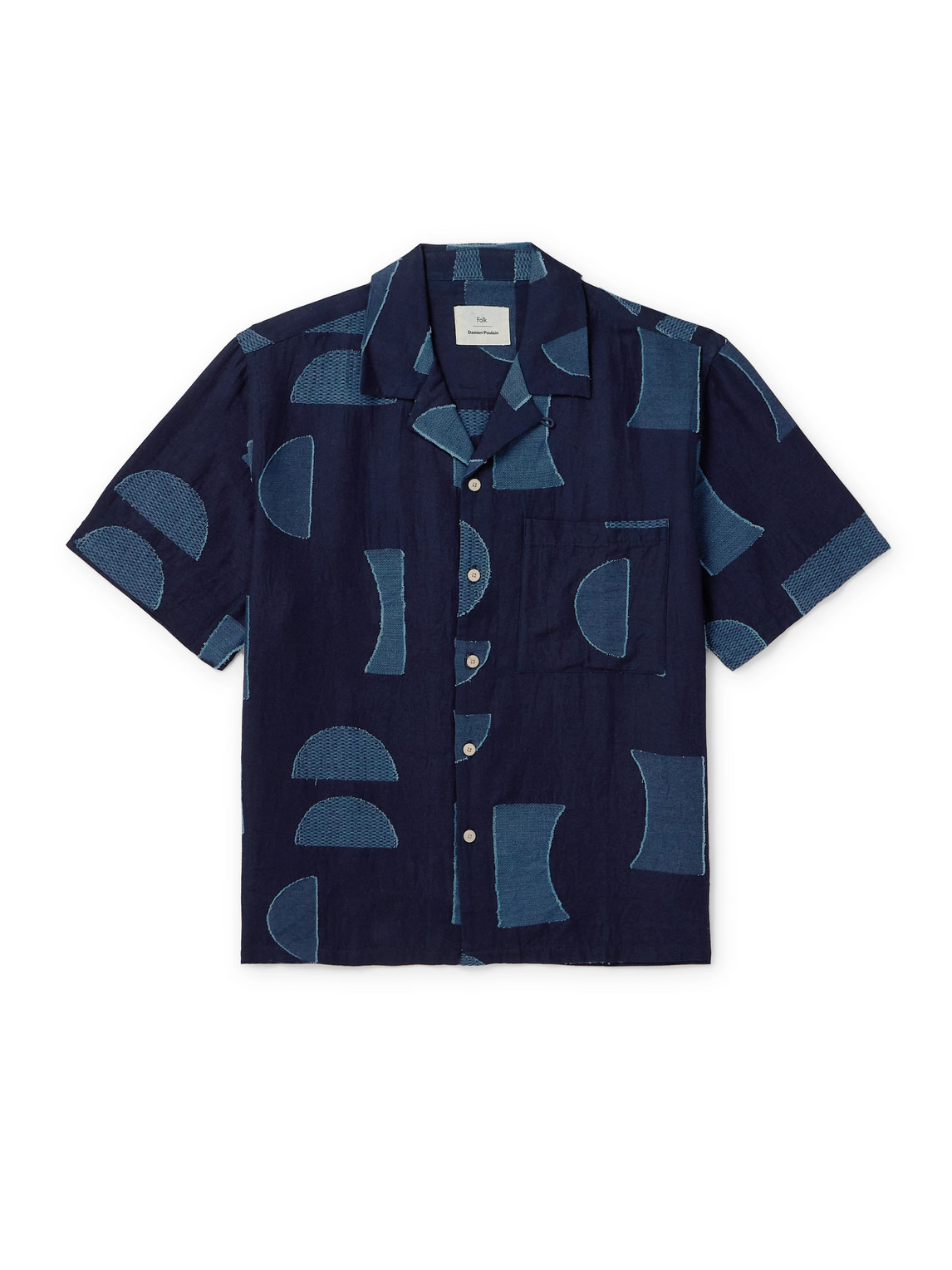 Folk Oversized Convertible-collar Cotton-jacquard Shirt In Blue