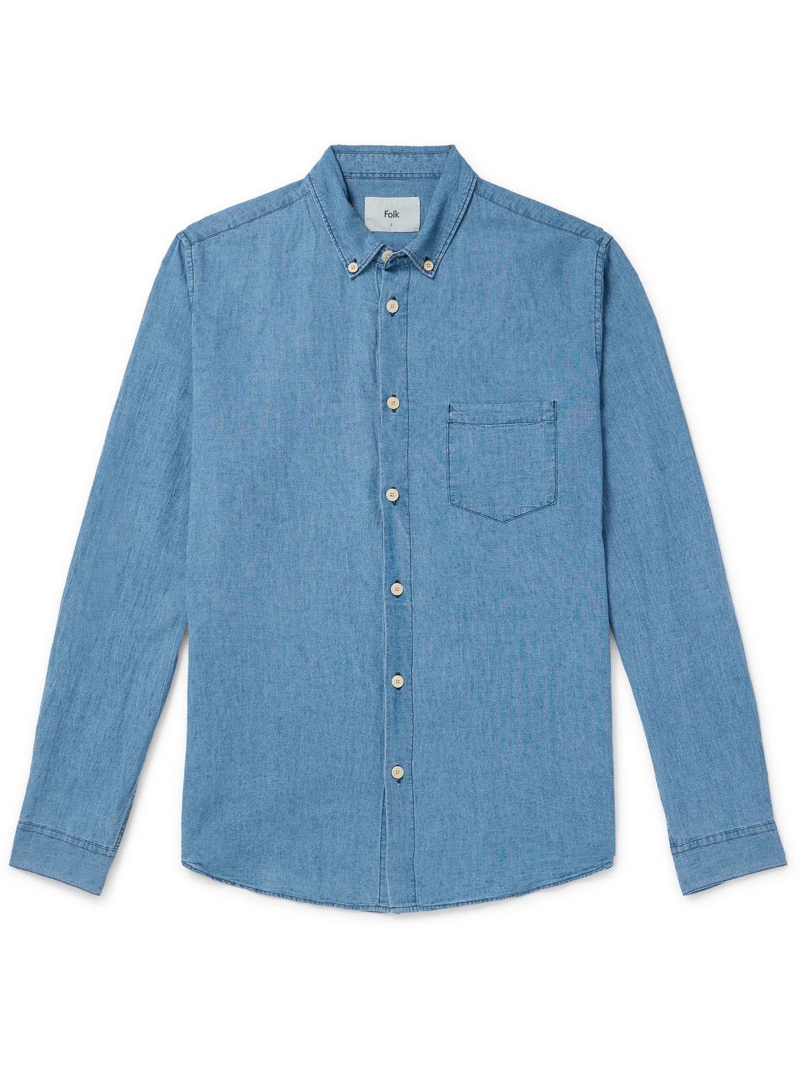 Folk Button-down Collar Linen And Cotton-blend Chambray Shirt In Blue