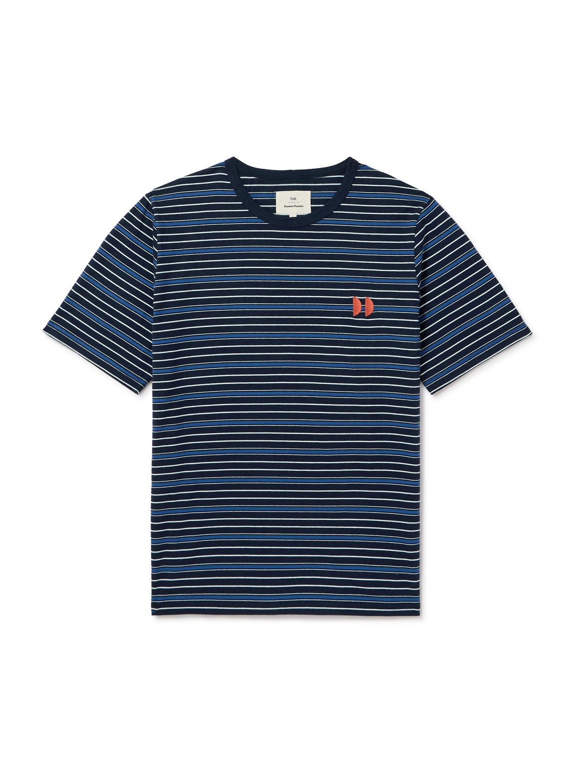 Folk Embroidered Striped Cotton-jersey T-shirt In Blue