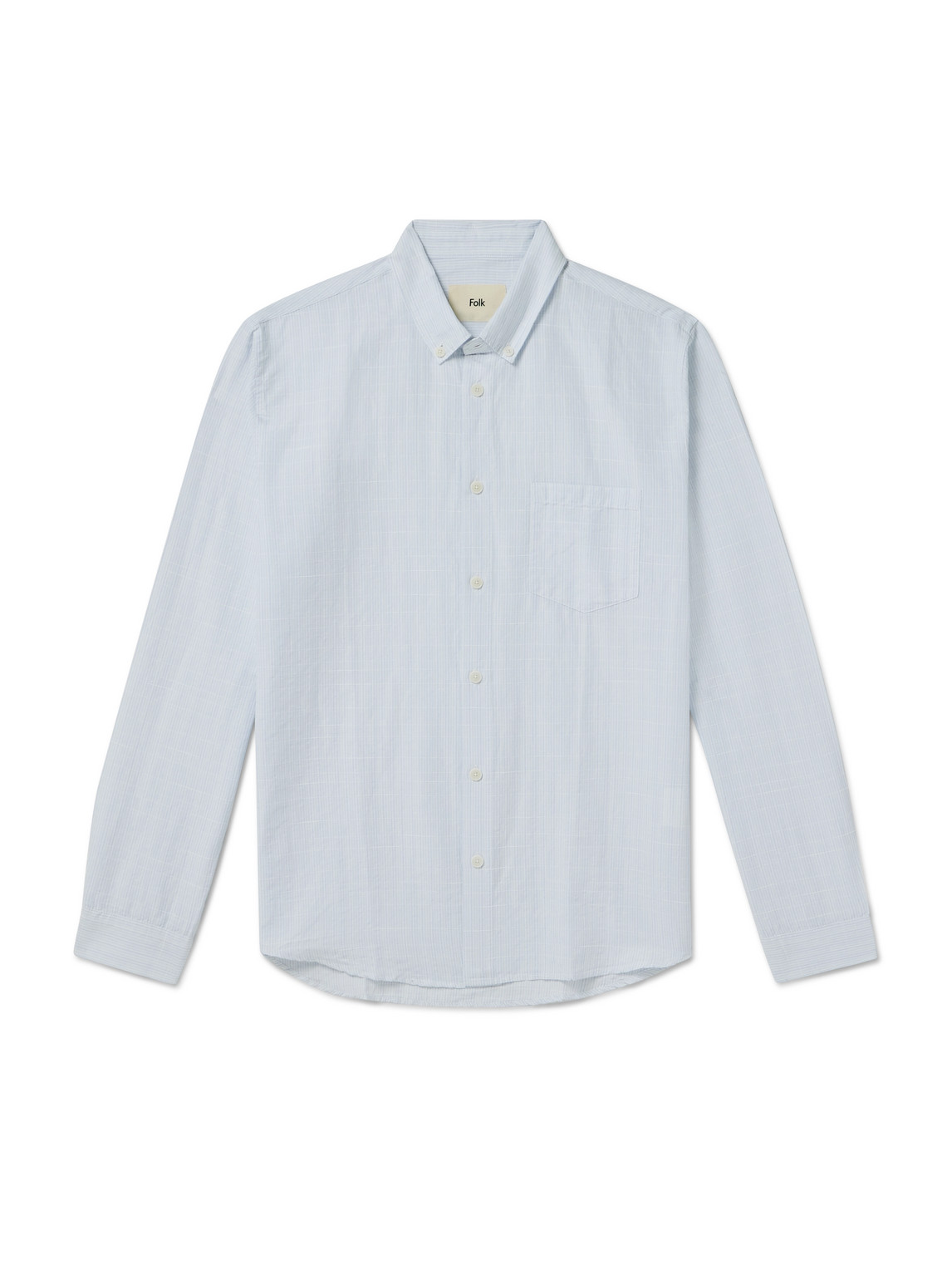Folk Button-down Collar Striped Cotton And Linen-blend Shirt In Blue