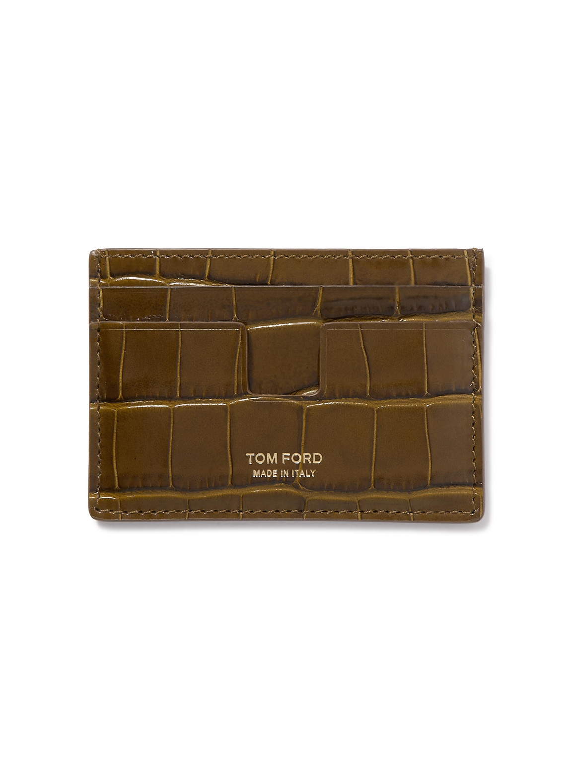 Tom Ford Croc-effect Leather Cardholder In Brown