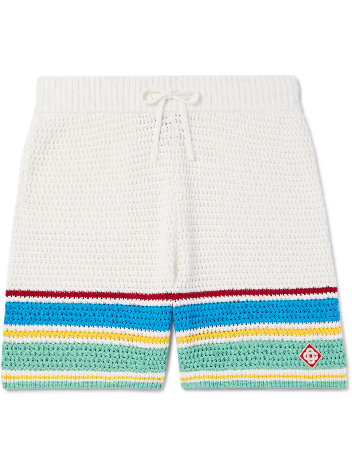 Casablanca Straight-leg Logo-appliquéd Striped Crocheted Cotton Drawstring Shorts In White