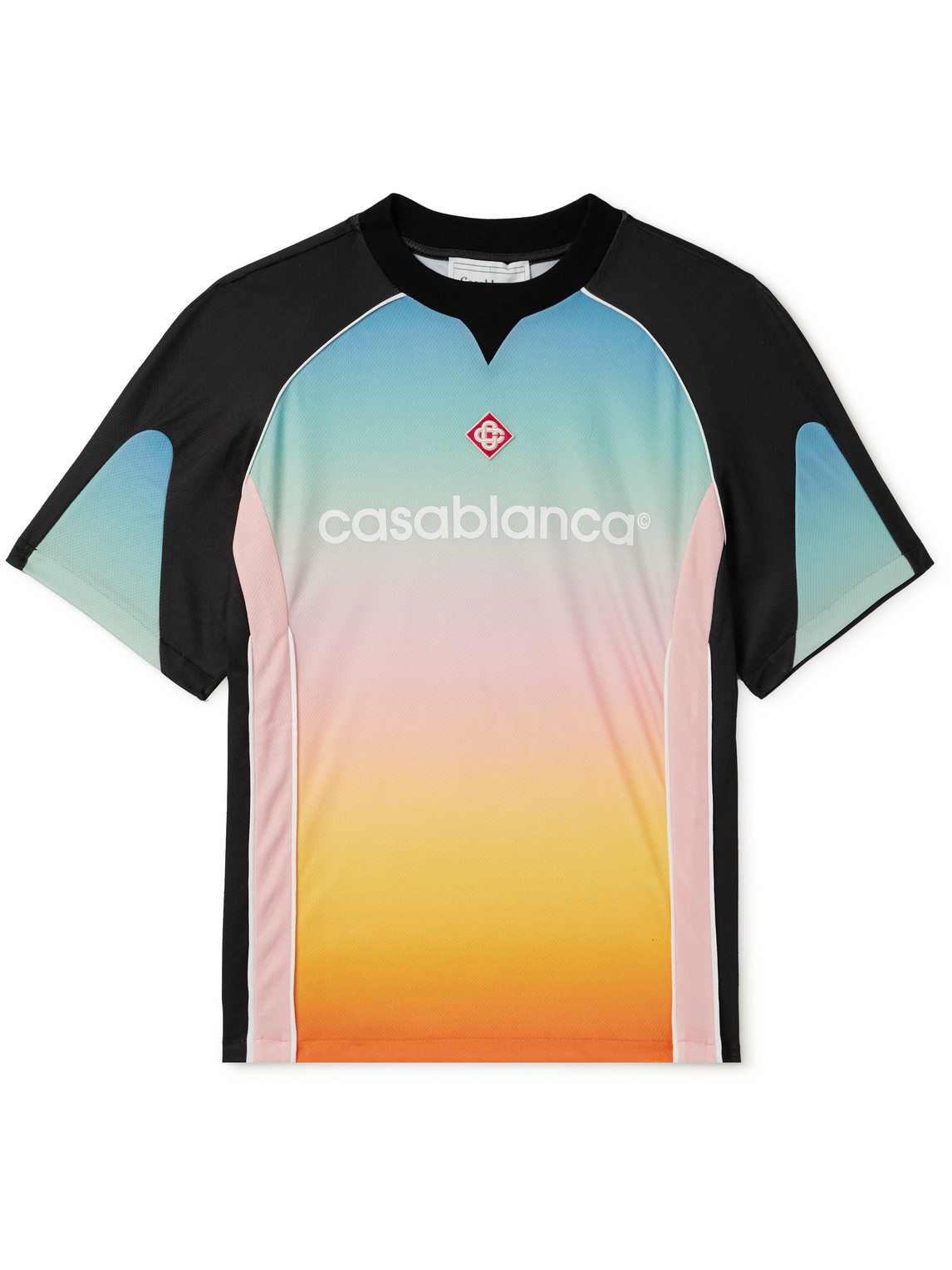 Casablanca Appliquéd Logo-print Colour-block Dégradé Mesh T-shirt In Multi