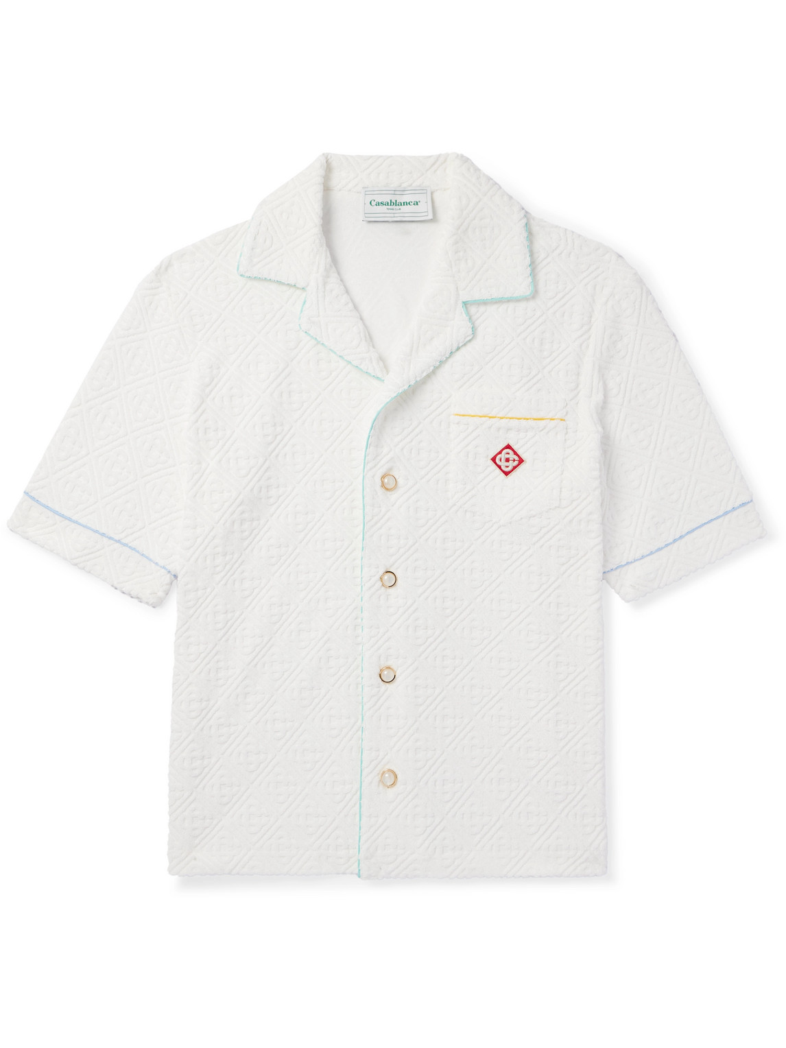 Shop Casablanca Camp-collar Logo-appliquéd Monogrammed Cotton-blend Terry Shirt In White