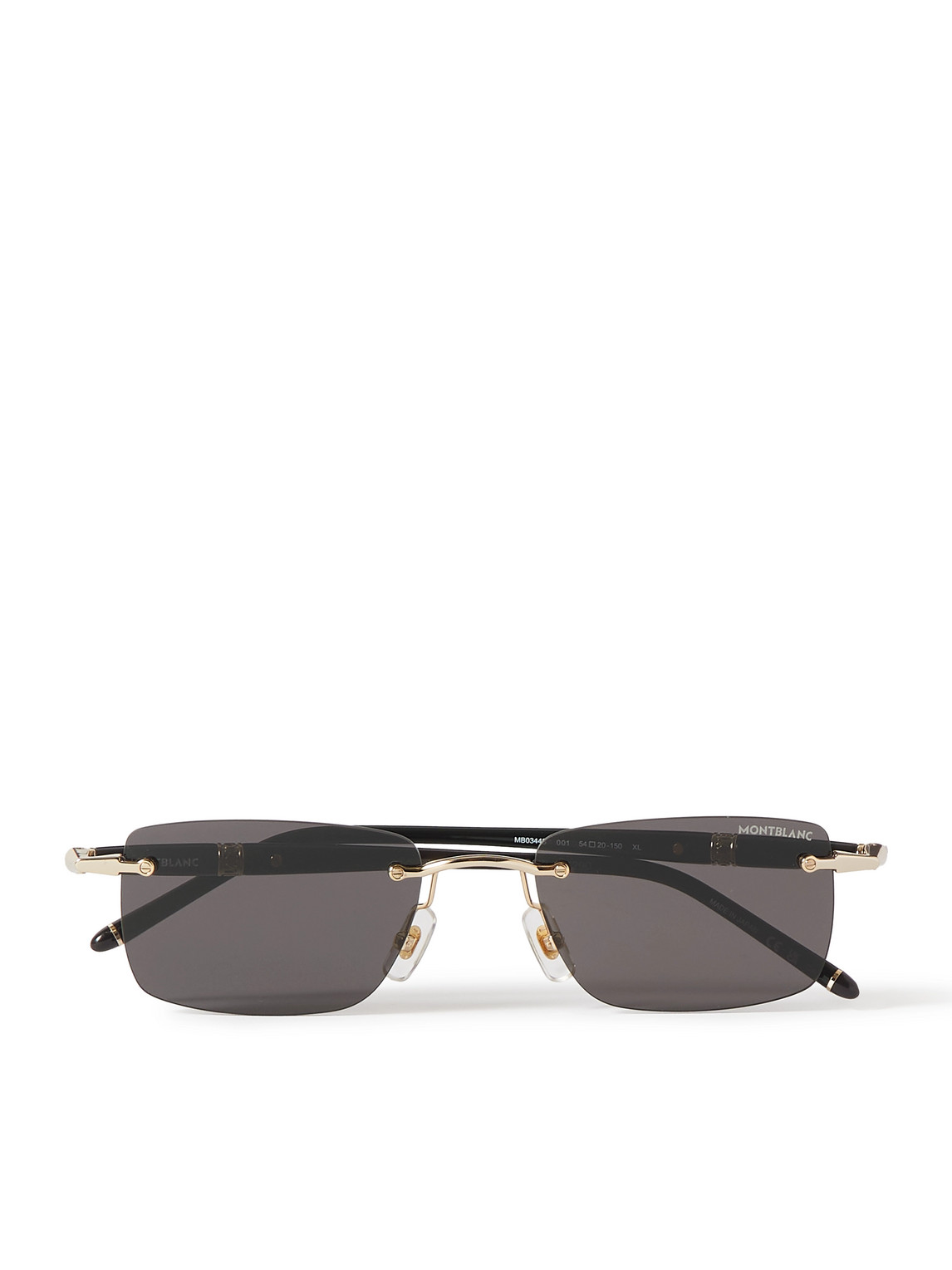 Montblanc Meisterstück Rimless Rectangular-frame Gold-tone And Acetate Sunglasses In Black