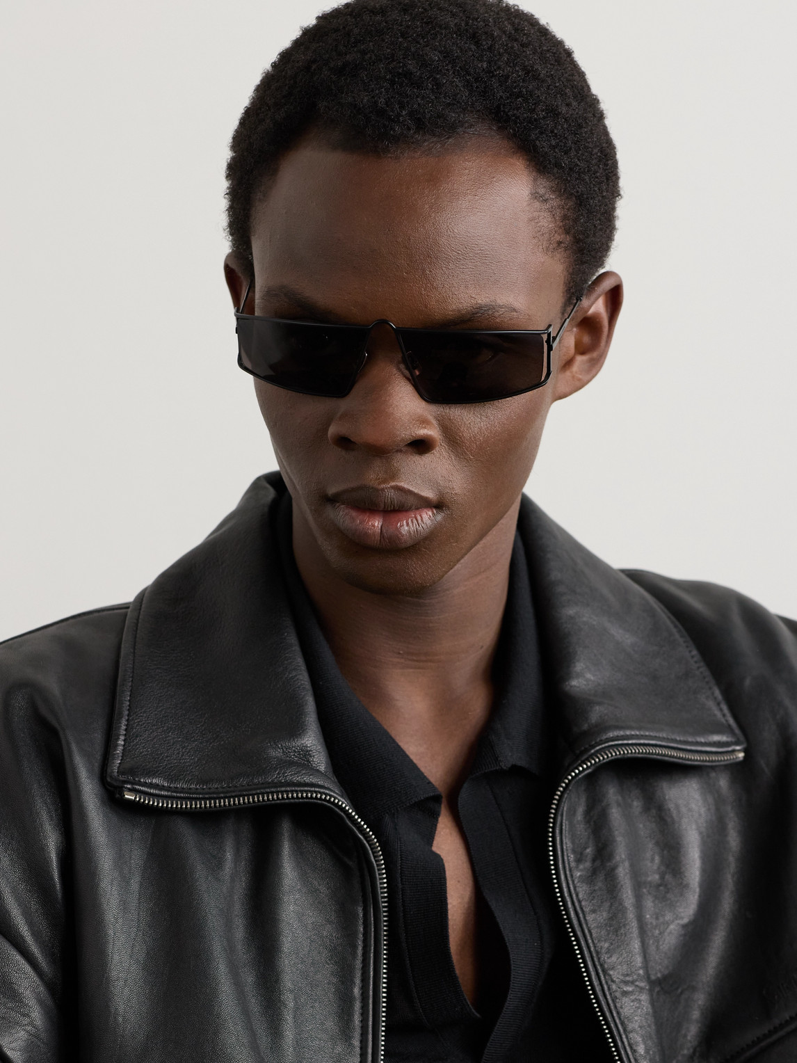 Shop Saint Laurent New Wave Rectangular-frame Metal Sunglasses In Black