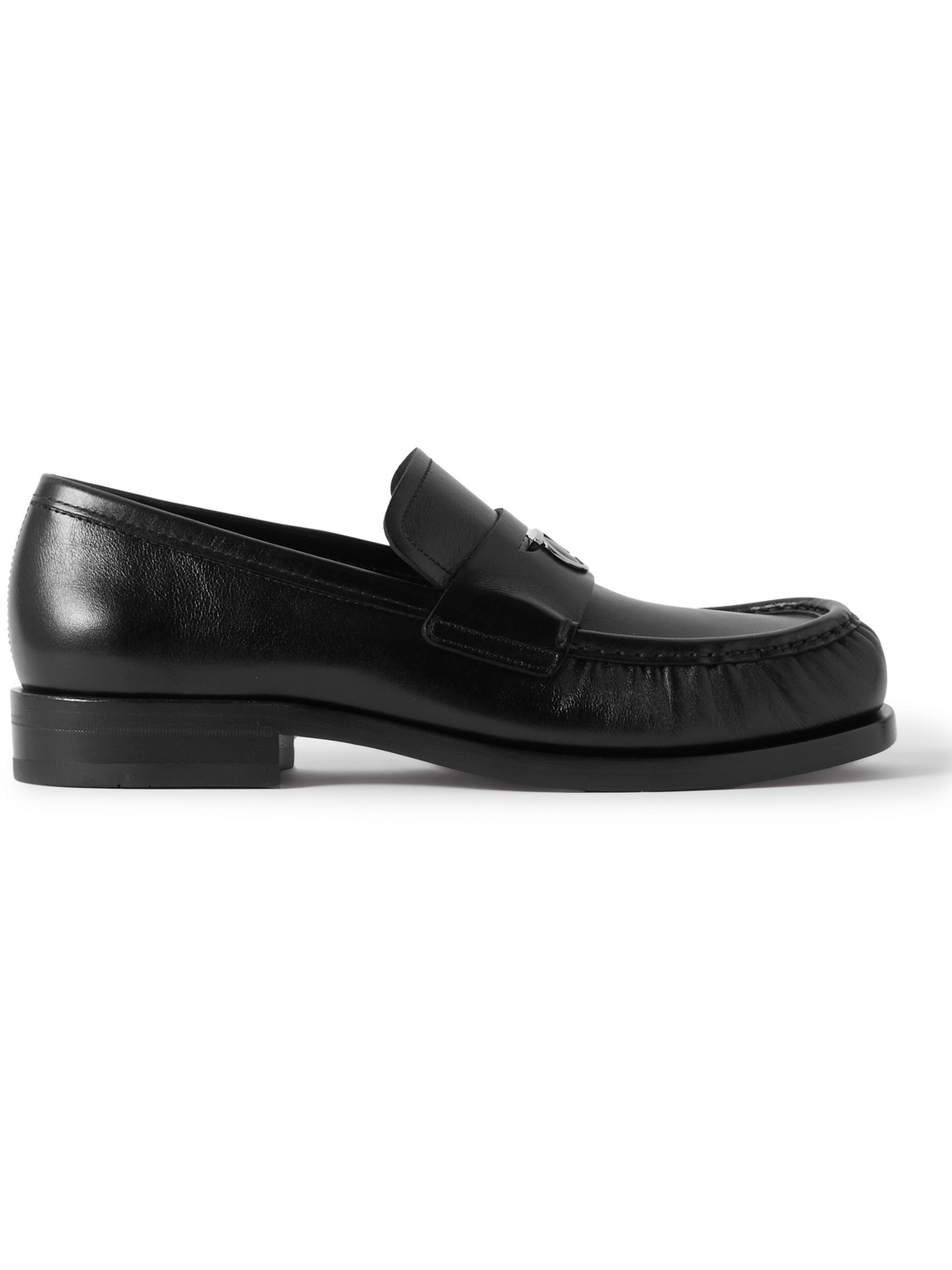 FERRAGAMO DELMO EMBELLISHED LEATHER PENNY LOAFERS
