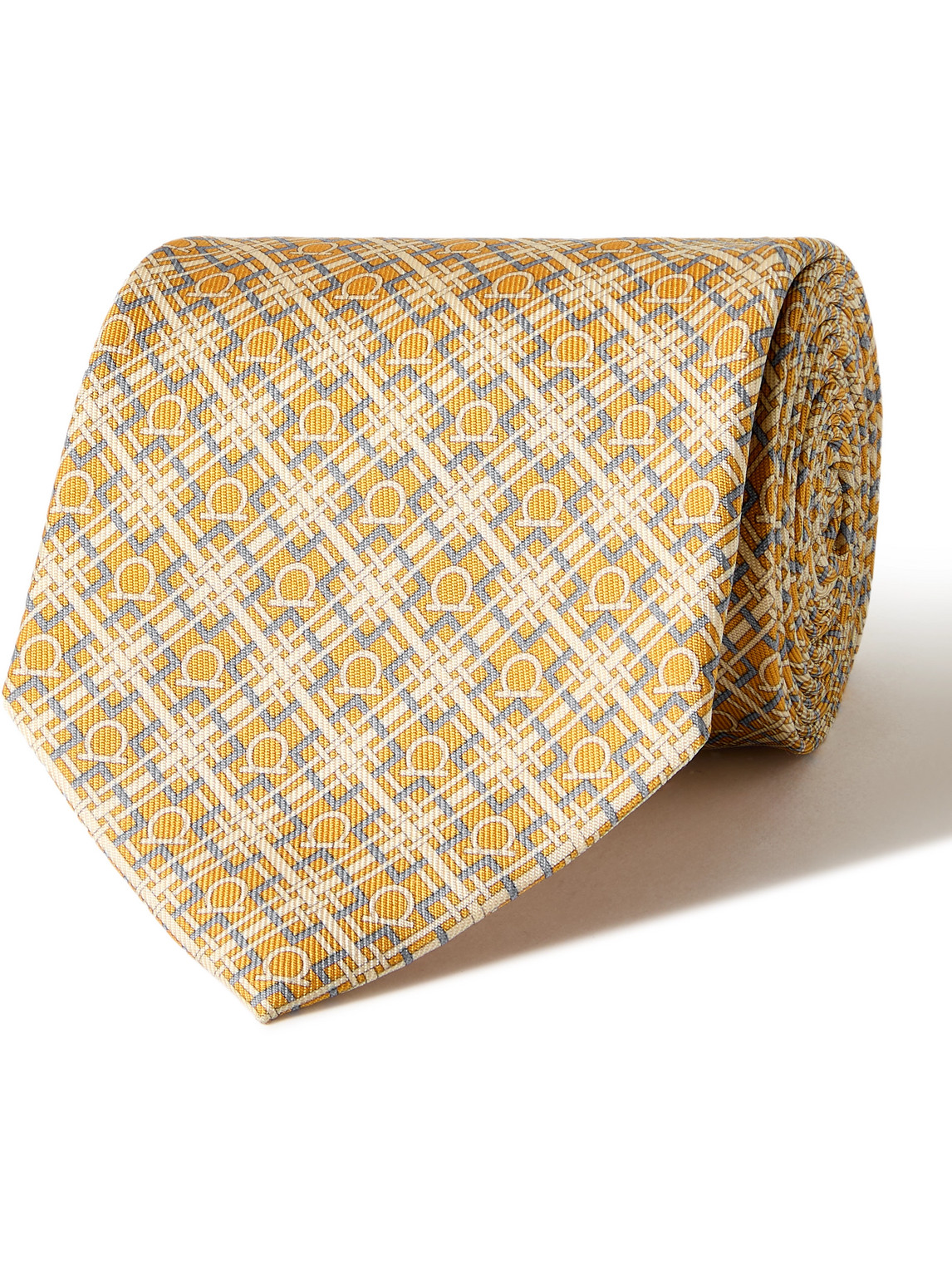 Ferragamo 8cm Logo-print Silk-twill Tie In Yellow