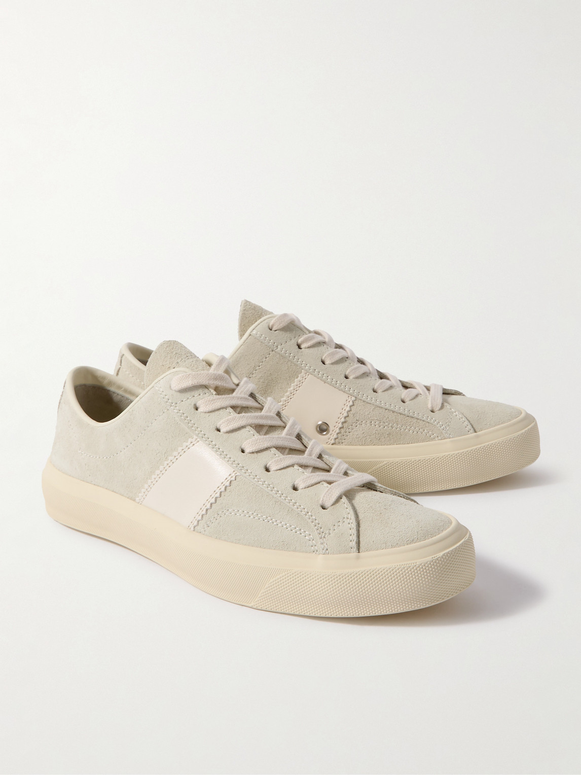 Shop Tom Ford Cambridge Leather-trimmed Suede Sneakers In Neutrals