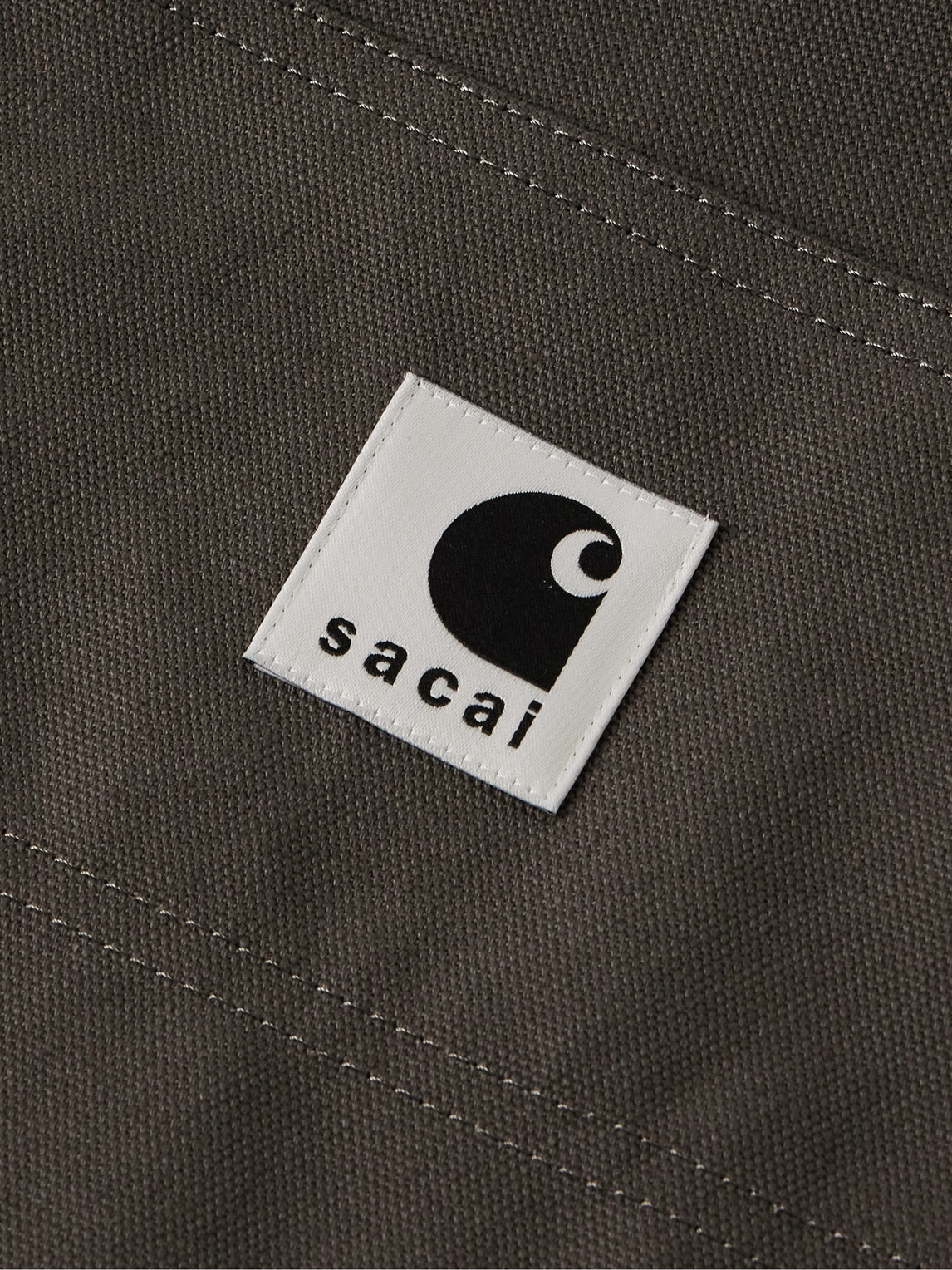 Shop Sacai Carhartt Wip Wide-leg Belted Cotton-canvas Shorts In Gray