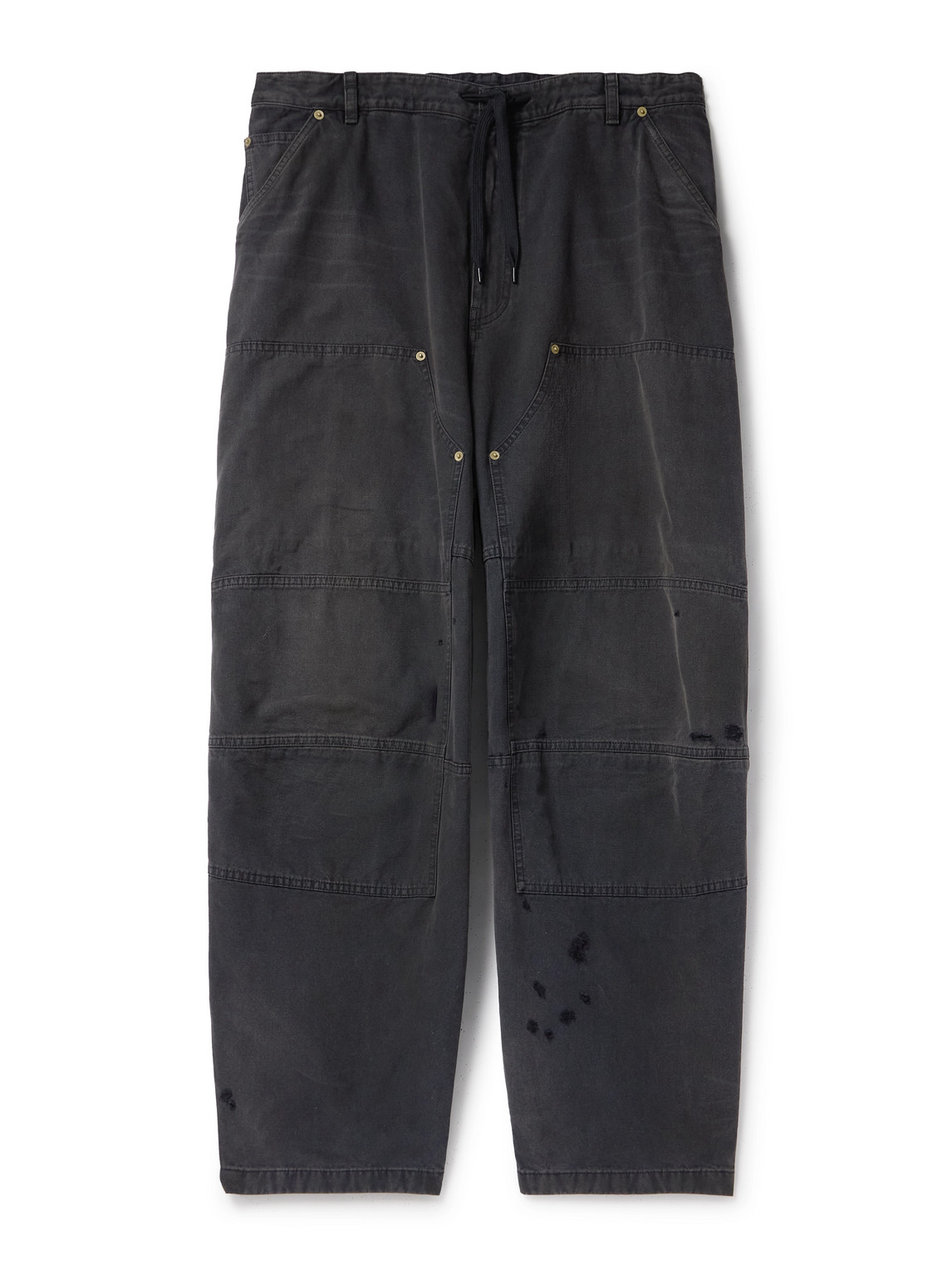 Balenciaga Double Knee Panelled Distressed Drawstring Jeans In Black