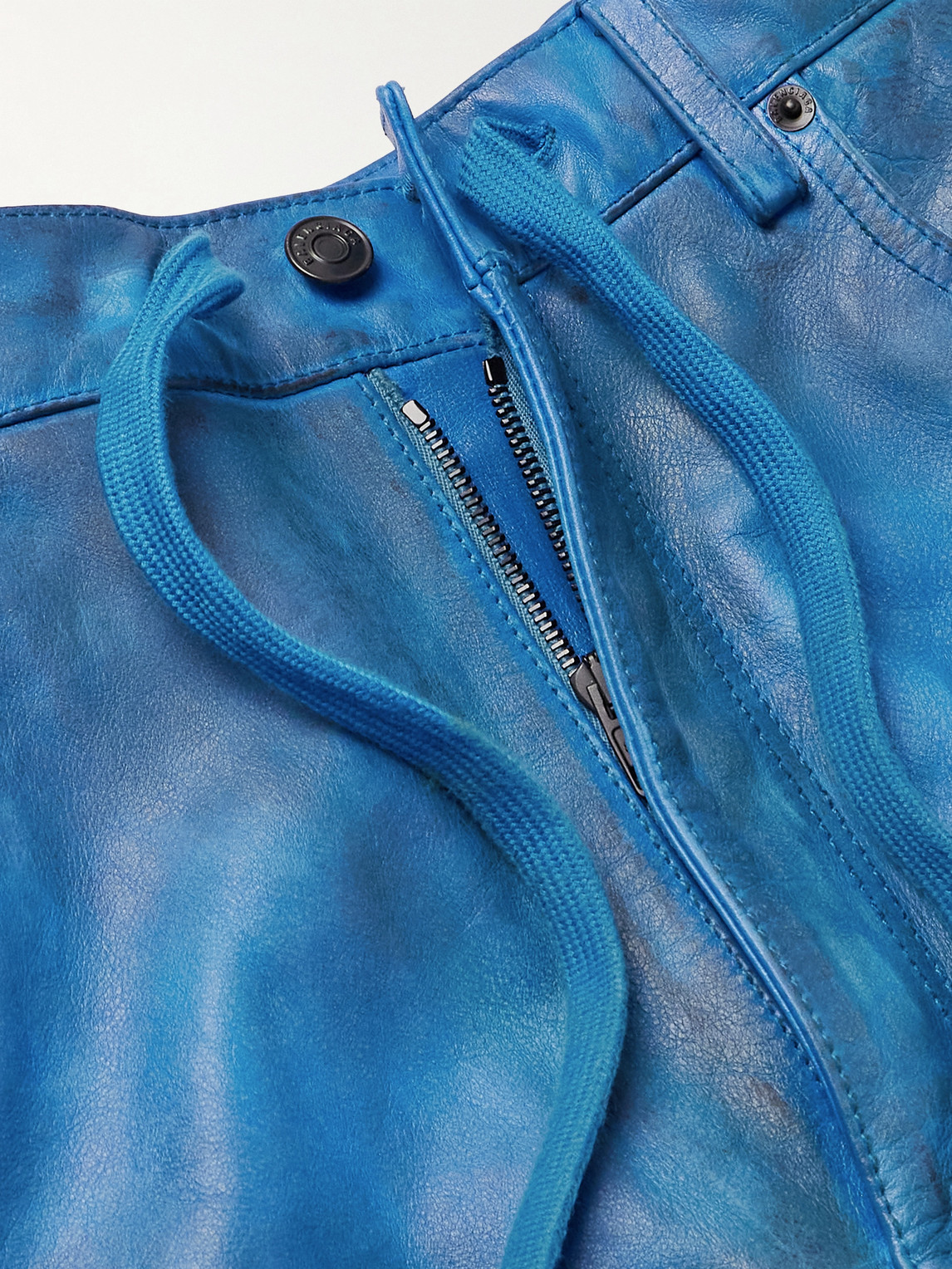 Shop Balenciaga Biker Wide-leg Panelled Leather Drawstring Trousers In Blue