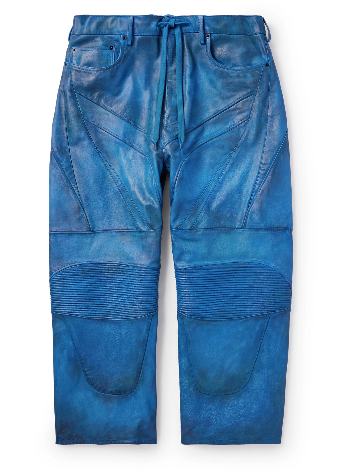 Balenciaga Biker Wide-leg Panelled Leather Drawstring Trousers In Blue