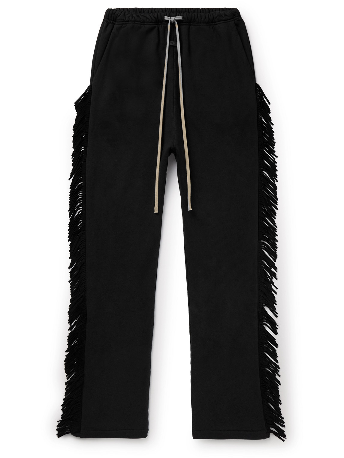 Fear Of God Straight-leg Fringed Suede-trimmed Cotton-jersey Sweatpants In Black