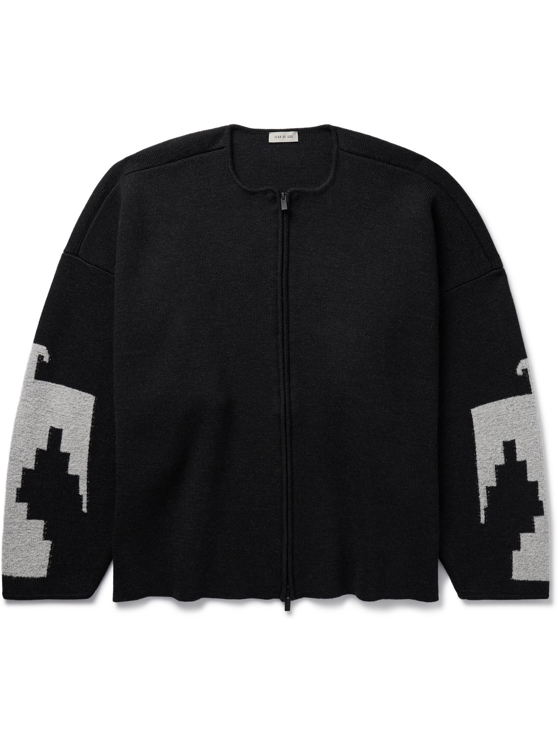 Shop Fear Of God Jacquard-knit Wool-blend Zip-up Cardigan In Black
