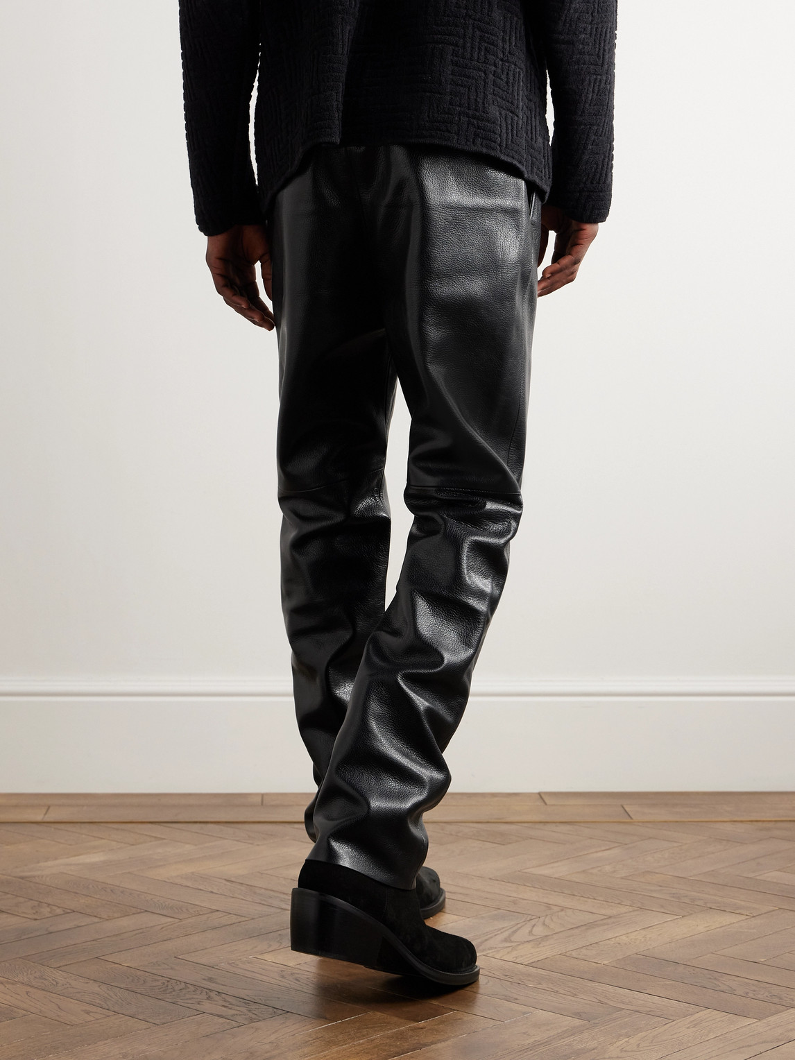 Shop Fear Of God Straight-leg Full-grain Leather Trousers In Black