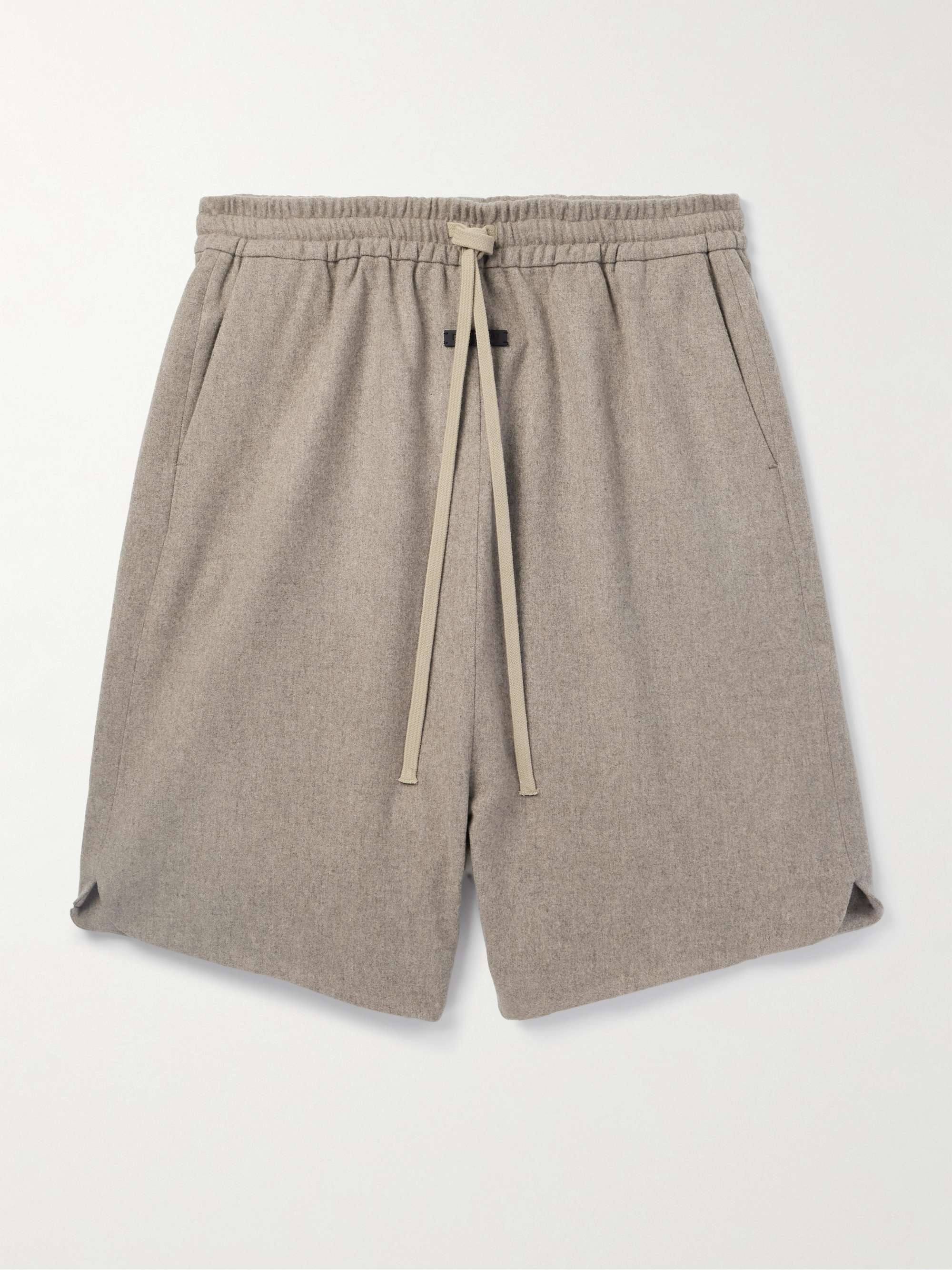 Taupe Straight-Leg Logo-Appliquéd Wool-Blend Drawstring Shorts ...
