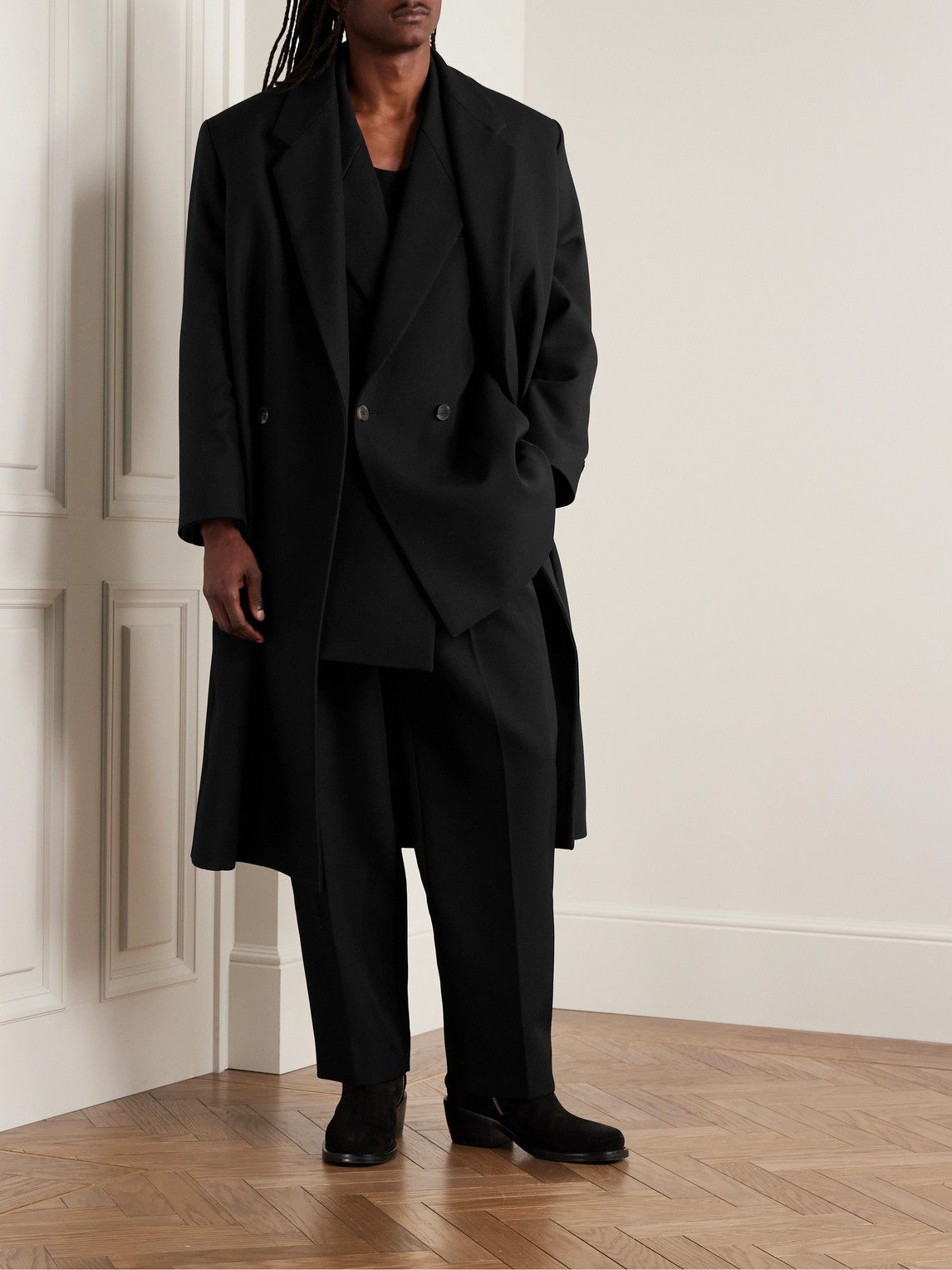Shop Fear Of God Double-breasted Wool Overcoat In Black