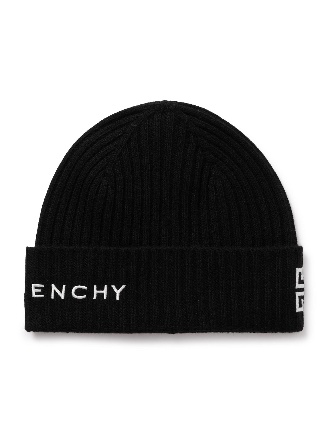 Givenchy Logo-embroidered Ribbed Wool And Cashmere-blend Beanie In Black
