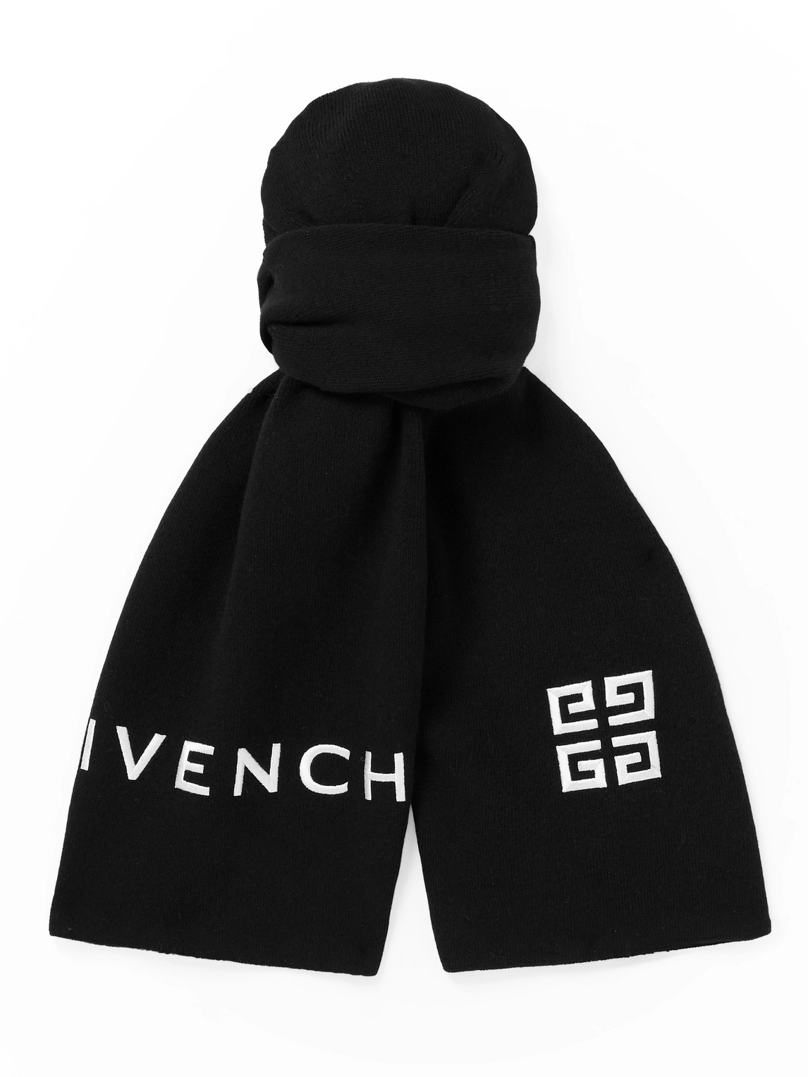Givenchy Logo-embroidered Wool And Cashmere-blend Scarf In Black