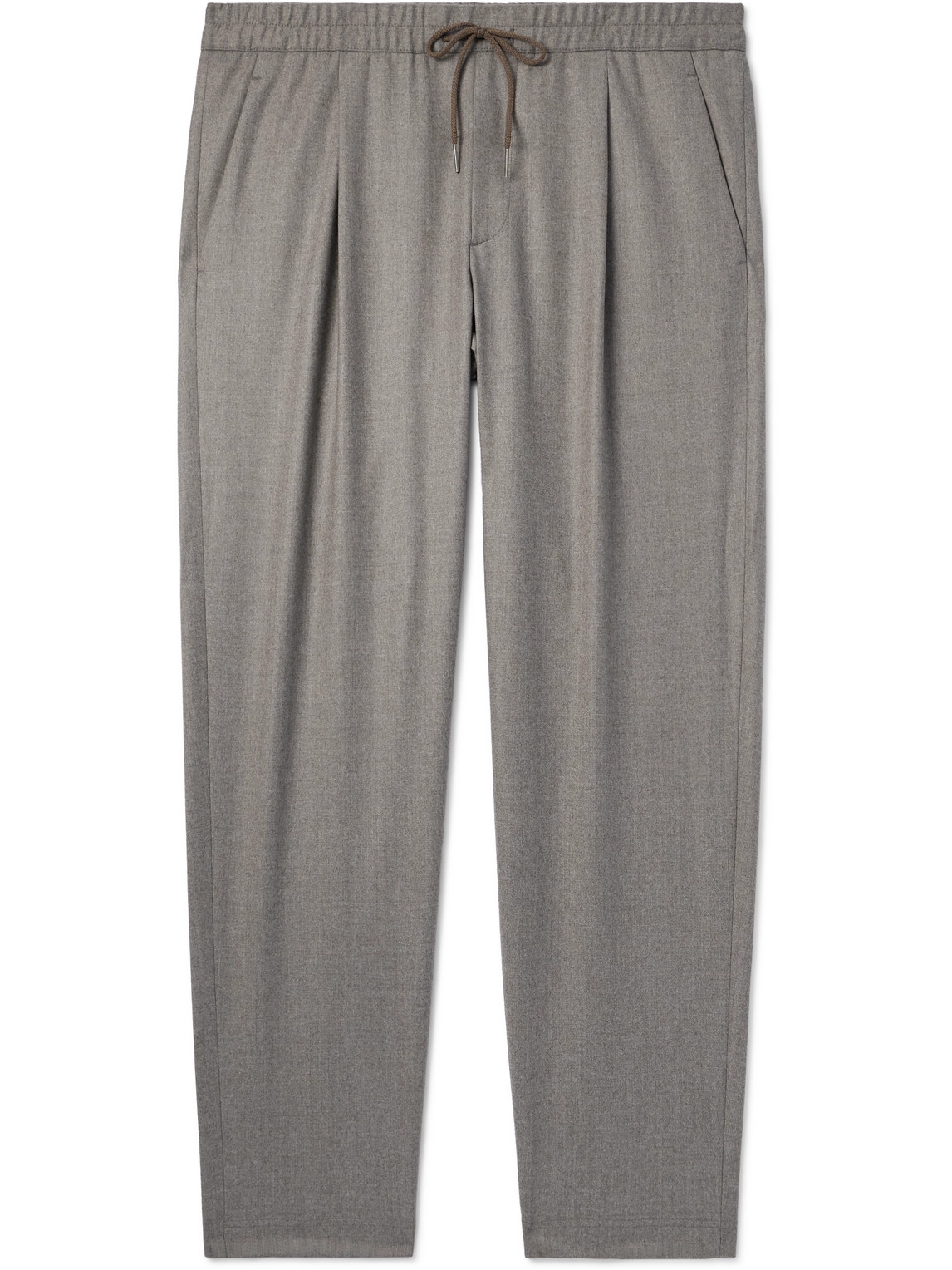 Caruso Straight-leg Pleated Cotton-blend Flannel Drawstring Trousers In Neutrals