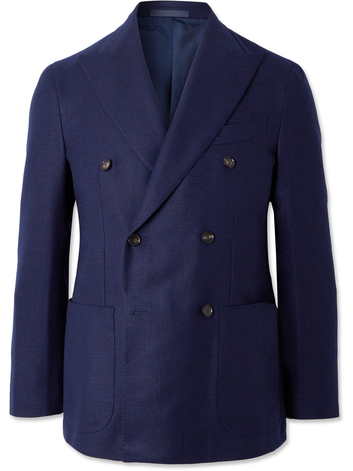 Caruso Double-breasted Wool-tweed Blazer In Blue